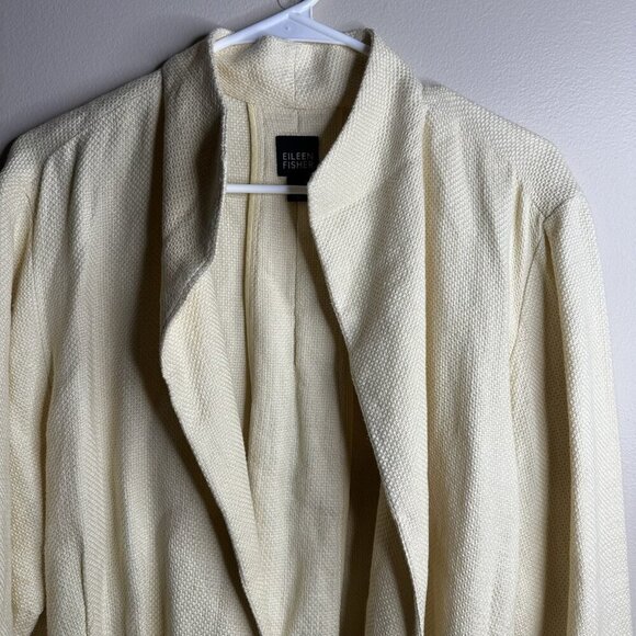 Eileen Fisher Linen Cotton Open Blazer Jacket Size XL Yellow Coastal Boho Lux - Picture 4 of 10